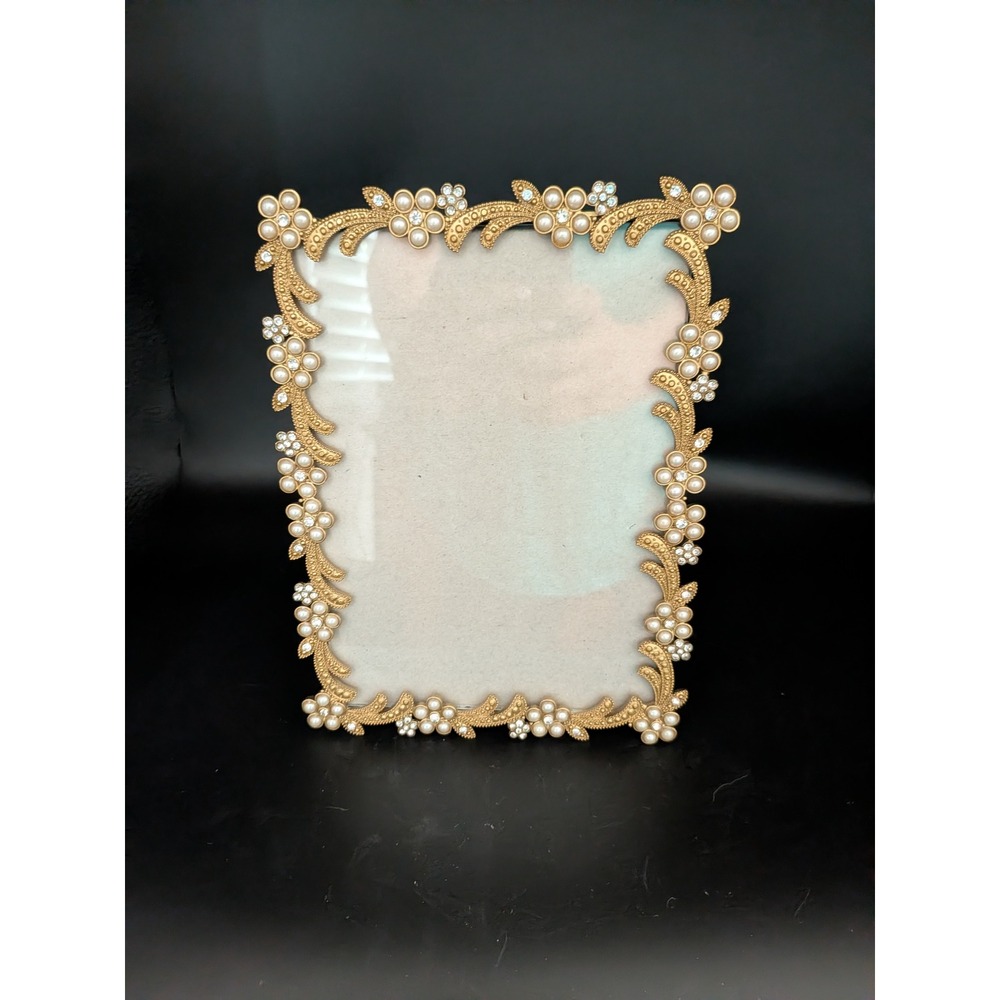 Vintage Hollywood Regency Crystal and Pearl Photo Frame 5x7